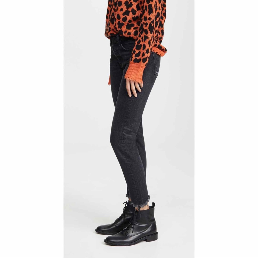 New Moussy Vintage Staley Jeans Mid Rise Ankle Tapered Frayed Black Size 24